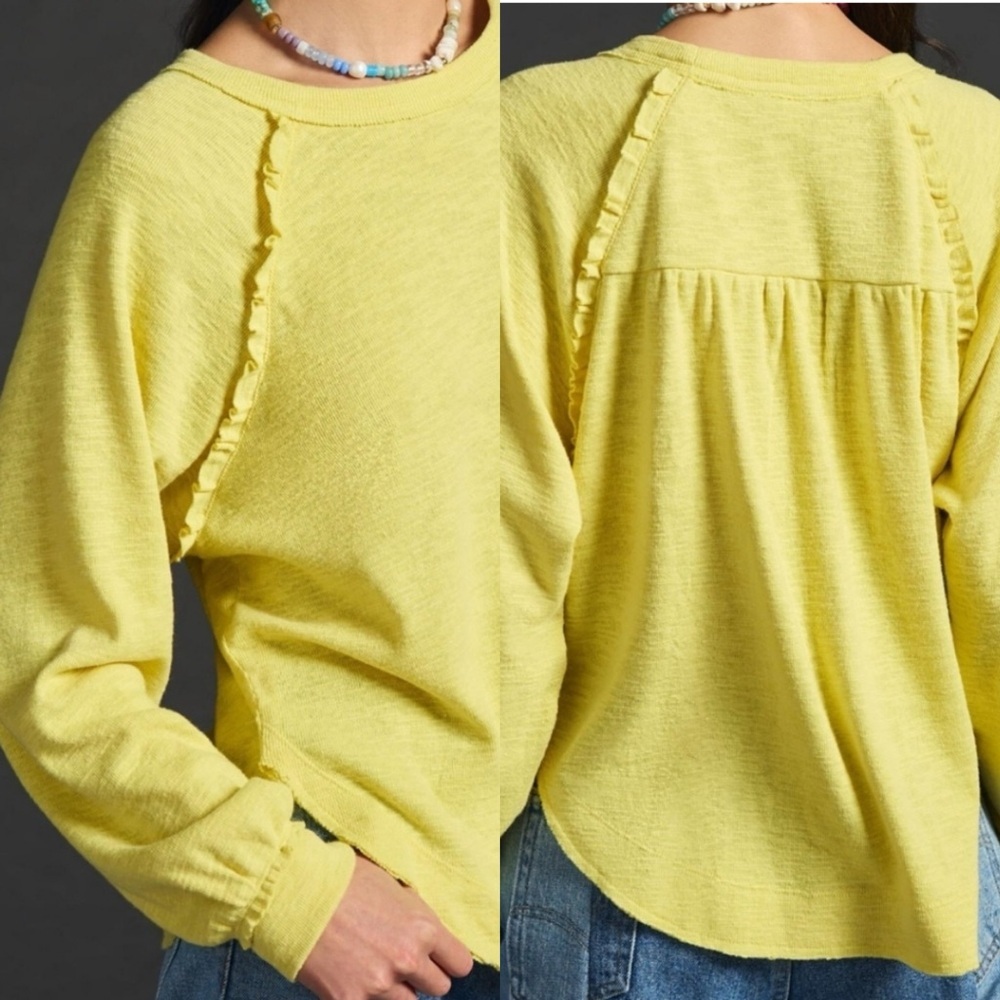 PILCRO Ruffled Raglan XXS Butter Yellow Lightweight Long Sleeve Top